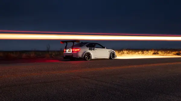 Night shot with light trails behind the M3