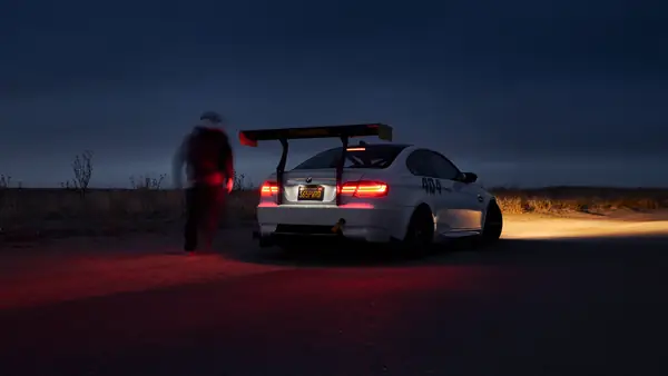 Rear of the winged E92 M3 at night